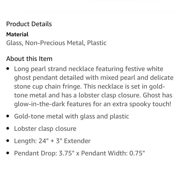 NWT $48 GLOW IN THE DARK Betsey Johnson Ghost Pearl Fringe Necklace - Picture 6 of 9